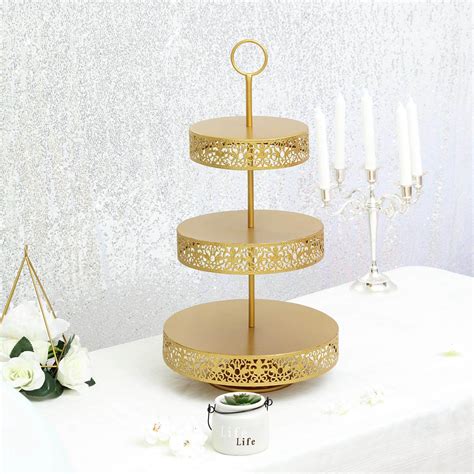 3 Tier Cake Stand Gold Metal Reversible