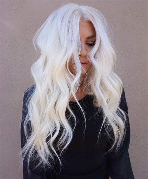 Stunning Level 10 Icy Platinum Hair Looks Gorgeous On Long Beach Waved Layered Hair White