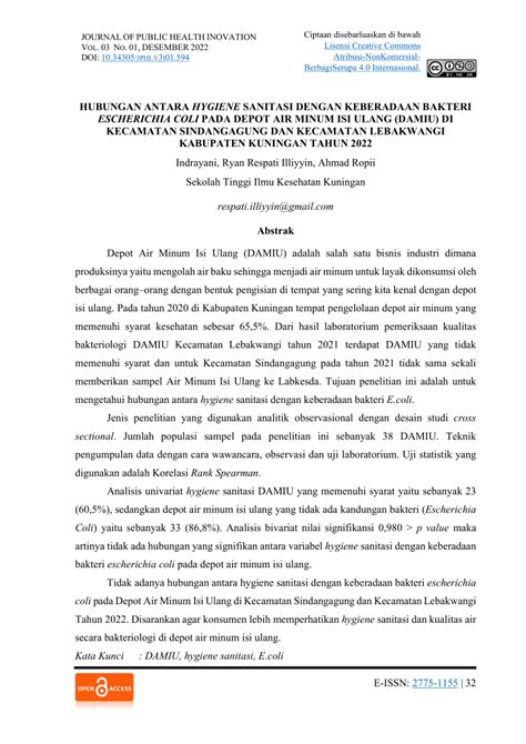 PDF HUBUNGAN ANTARA HYGIENE SANITASI DENGAN KEBERADAAN BAKTERI