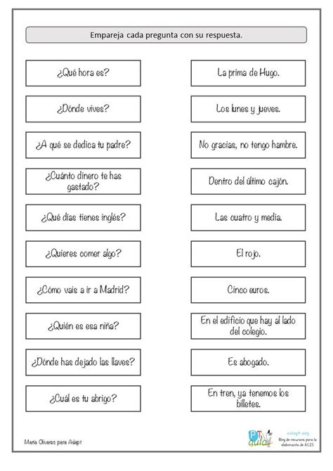 Empareja cada pregunta con su respuesta Lectura de comprensión