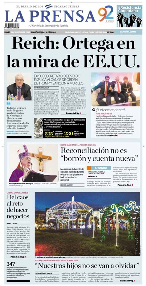 Portada Lunes 03 De Diciembre La Prensa Nicaragua Alnavío