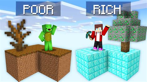 Jj Rich Vs Mikey Poor Skyblock Survival Battle In Minecraft Maizen