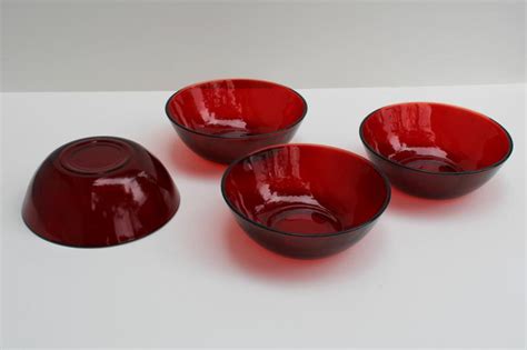 Vintage Royal Ruby Red Glass Salad Or Fruit Bowls Set Of Four Small Dishes