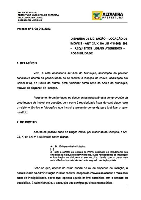 Parecer Jur Dico Prefeitura Municipal De Altamira Gest O