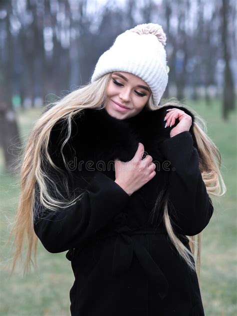 Blonde Girl Posing At The City At Winter Stock Image Image Of
