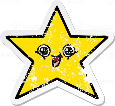 Distressed Sticker Of A Cute Cartoon Gold Star 41006391 Png