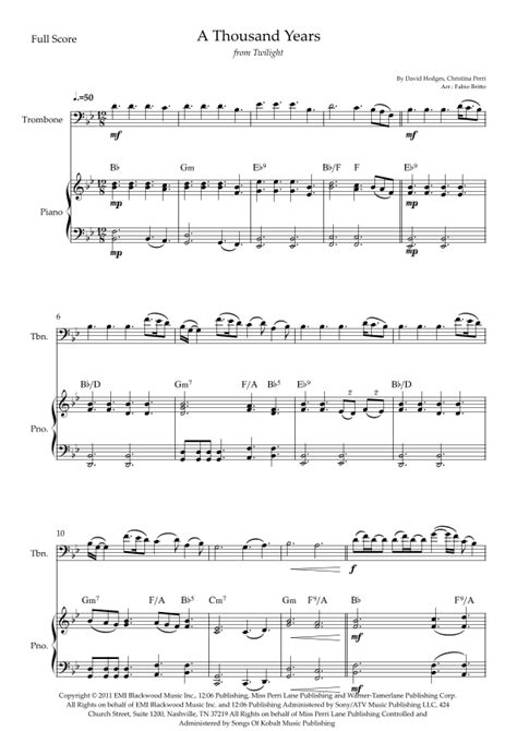 A Thousand Years Arr Fabio Britto By Christina Perri Sheet Music For