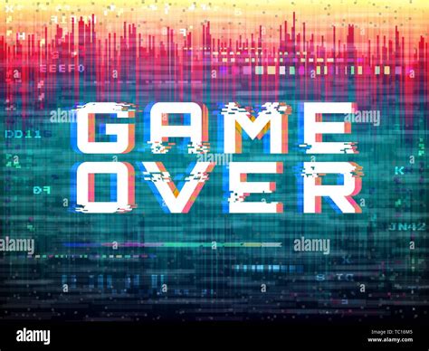 Game over text. Video game glitch. Color distortions and pixel noise ...