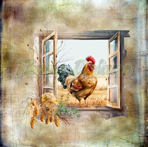 TkaneDziane pl PANEL DRUKOWANY KOGUT W OKNIE TŁO NUDE