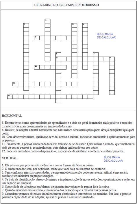 CRUZADINHA SOBRE EMPREENDEDORISMO Crossword Puzzle Brazillian