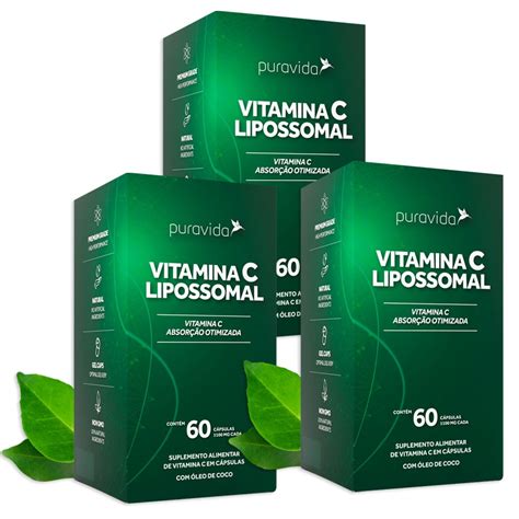 Vitamina C Lipossomal Puravida 60 Cápsulas 1100mg 3 Unid Submarino