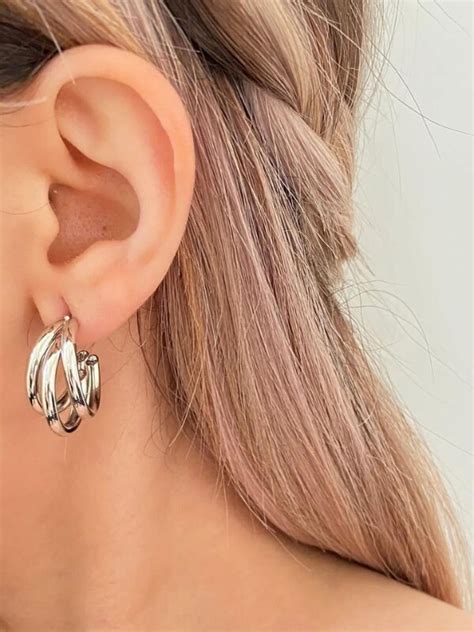 Boucles D Oreilles Triples Cr Oles En Or Plaqu Carats Etsy France