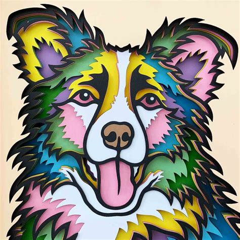 Colorful Border Collie 3d Layered Svg 3d Dog Shadow Box Dog Etsy