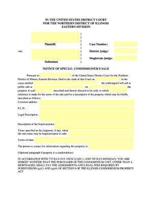 Fillable Online Ilnd Uscourts Notice Of Special Commissioner S Sale Fax