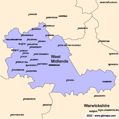 West Midlands County Boundaries Map