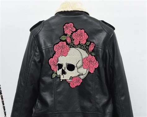 Skull With Flowers Patch For Bikers Motoclub Jacket Large Etsy