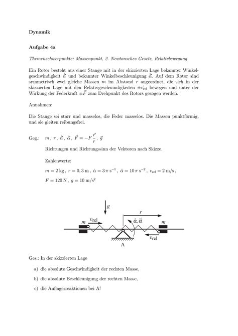 Technische Mechanik Ii Iii Dynamik Aufgabe A Themenschwerpunkte