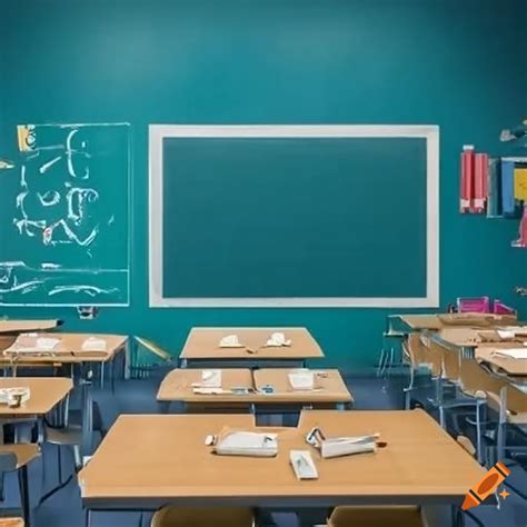 Classroom With Desks And Chalkboard On Craiyon