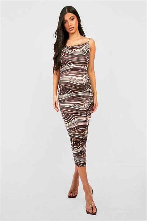 Womens Maternity Marble Cowl Ruched Midi Dress Boohoo Uk