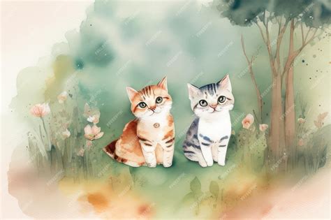 Premium Ai Image A Painting Of Two Cats Sitting On A Field Of Flowers