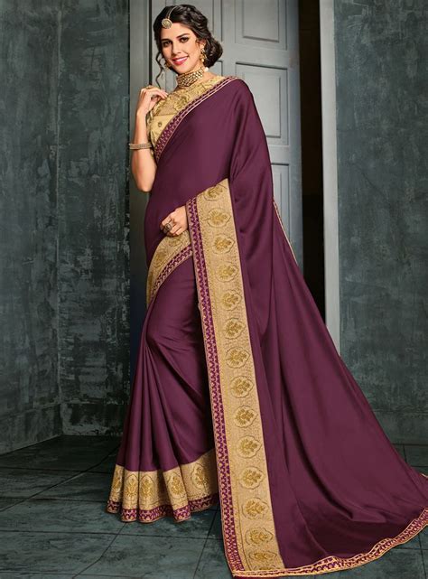 Izabelle Leite Purple Silk Festival Wear Saree Saree Designs