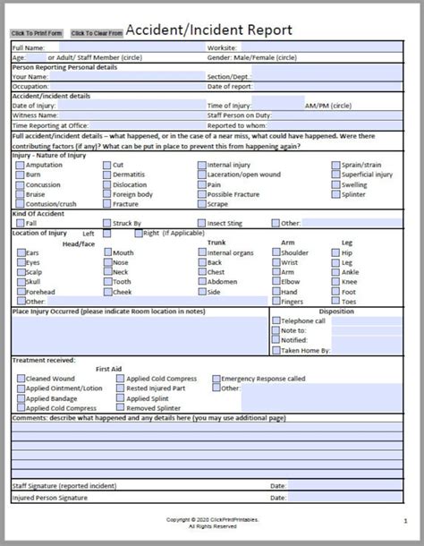 Printable Workplace Accident Report Form Printable Word Searches