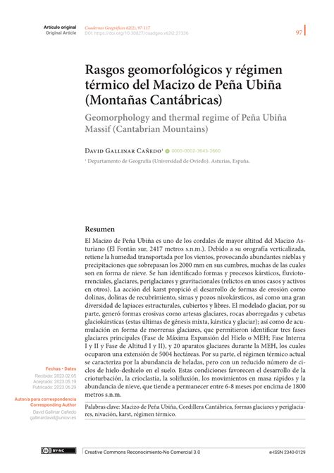 PDF Rasgos geomorfológicos y régimen térmico del Macizo de Peña Ubiña