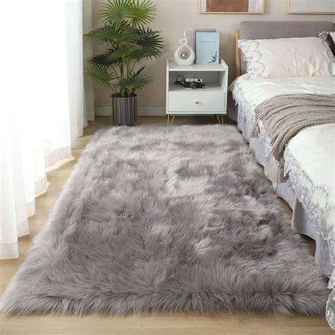 Tapis Rectangulaire En Fausse Fourrure De Mouton Pour Chambre À Coucher