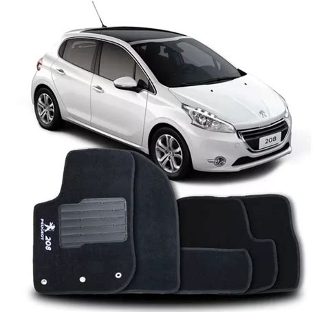 Tapete Carpete Bordado 2 Lados Peugeot 208 Cor Preto 5 Peças Frete grátis