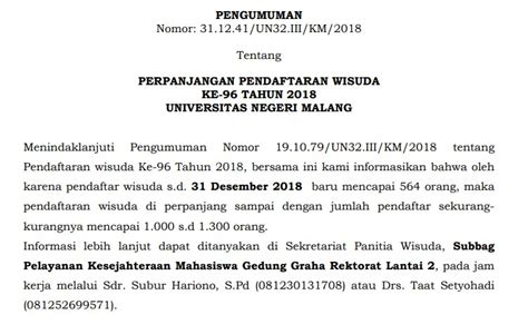 Perpanjangan Pendaftaran Wisuda Departemen Fisika Fmipa Um