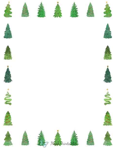 Printable Watercolor Christmas Tree Page Border