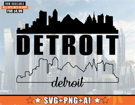 Detroit Skyline Svg With Extra Outline Design Detroit Etsy