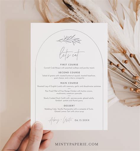 Minimalist Arc Menu Template Printable Modern Simple Wedding Dinner