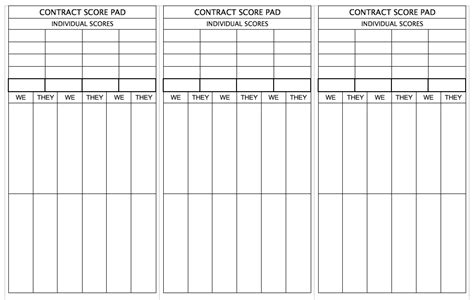 Contract Bridge Score Sheets Printable Printable Word Searches