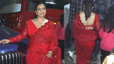 Kajol Flaunt Her Huge Backless In Red Blouse With Saree At Bb Set L