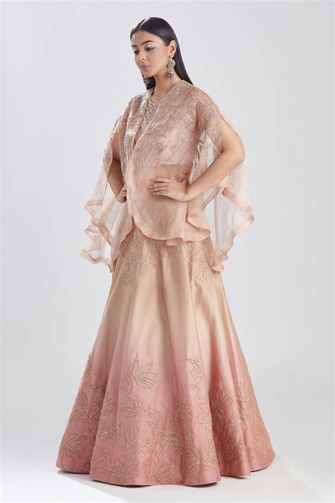 Buy Megha Bansal Pink Silk Organza Gulmohar Shazneen Cape Lehenga Set