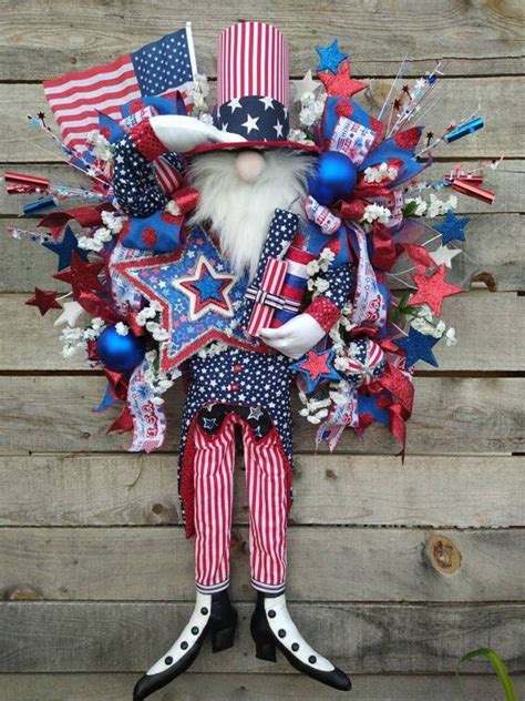 Uncle Sam 4th Of July Wreath Whimsical Patriotic Wreath Red Etsy