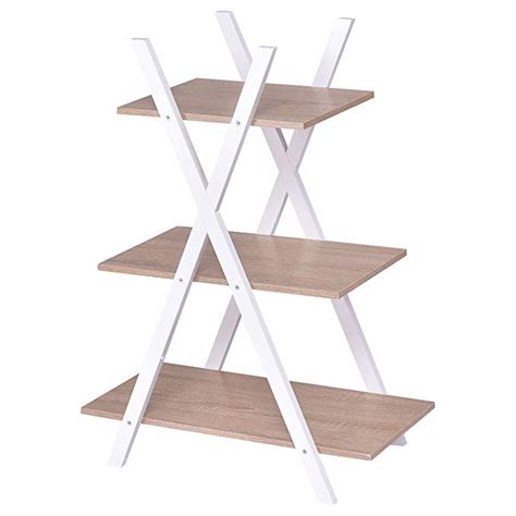 Giantex Tier Bookshelf Shelves Ladder Home Office X Shape Storage