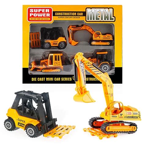Set Of 4 Construction Vehicles Diecast Metal Toy Play Set Forklift