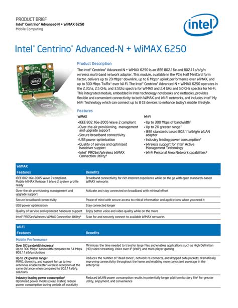 Intel Centrino Advanced N WiMAX 6250