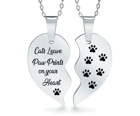 Cats Leave Paw Prints On Your Heart Sharing Necklace Personalised