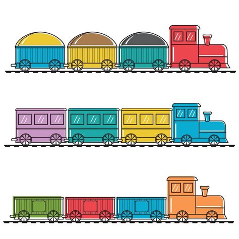 Wooden Train With Carriages Color Vector Illustration In Flat Style