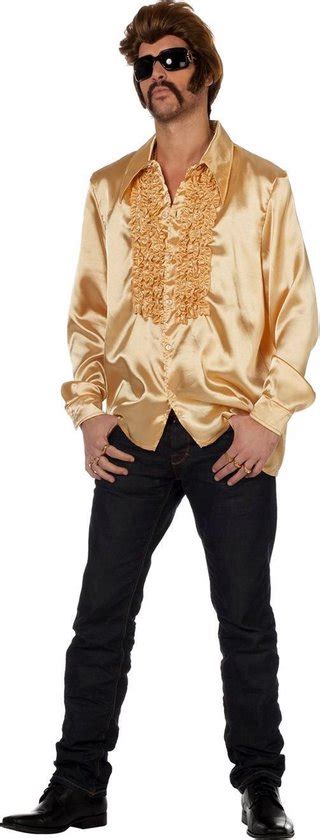 Jaren 80 90 Kostuum Foute Gouden Ruchesblouse Satijn Maat 52