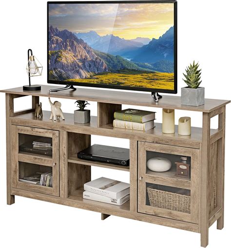 Tangkula Farmhouse Tv Stand For Tvs Up To Flat Screen Wooden Tv