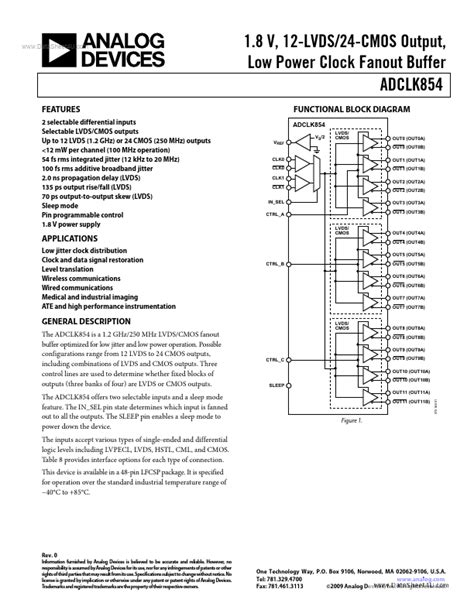 Adclk854 Analog Devices Buffer Hoja De Datos Ficha Técnica