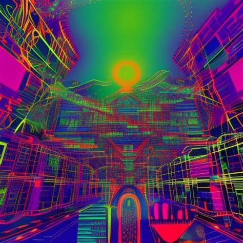 Psychedelic Cityscape 8k Resolution Holographic Astral Cosmic