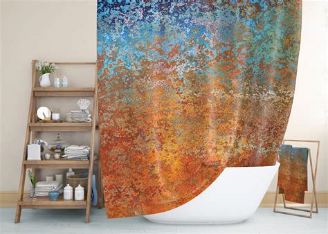 Southwestern Colors Shower Curtain Abstract Art In Turquoise Navy And