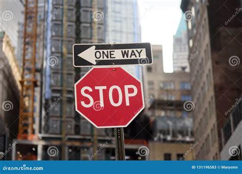 `Stop ` and `One Way ` Road Signs in New York Stock Image - Image of ...