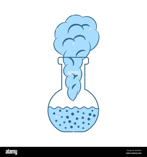 Icon Of Chemistry Bulb With Reaction Inside Thin Line With Blue Fill