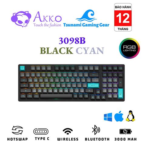 Bàn Phím Cơ Akko 3098 Black Gold 3098b Black Cyan Rgb Bluetooth